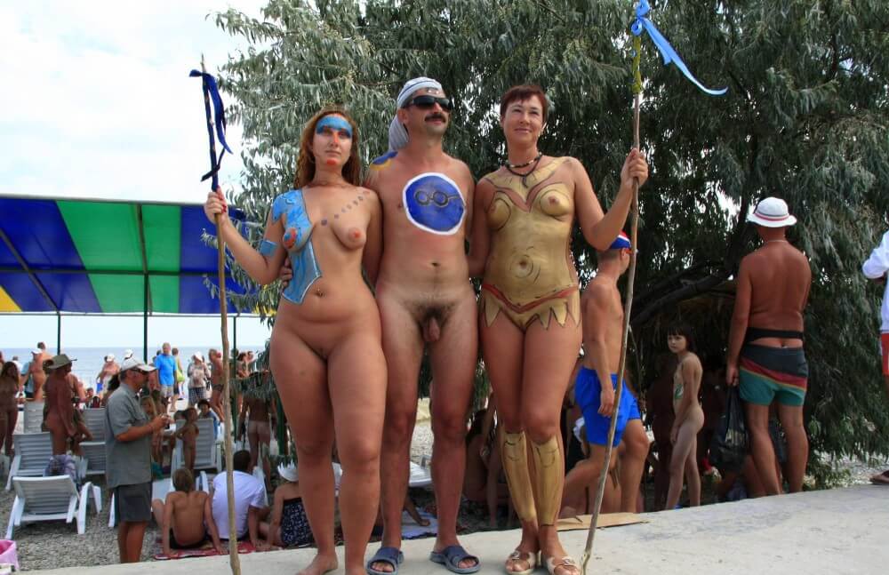 Three Painted Girl Poses pics - Nudism helps overcome shyness and insecurities